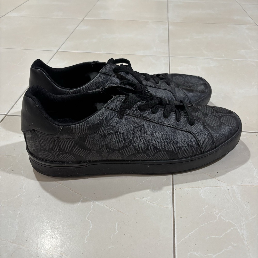 Coach Black/Gray Signature Logo Men's Low Top Lace-Up Sneakers Rubber Outsole 12
